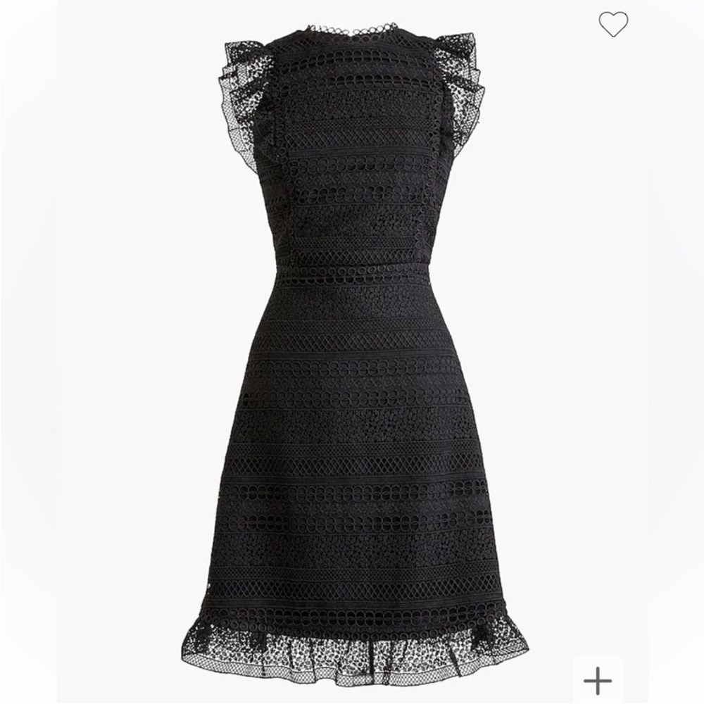NWT J. Crew Black Cap-sleeve Ruffle Dress in Mixed Lace. Size 4